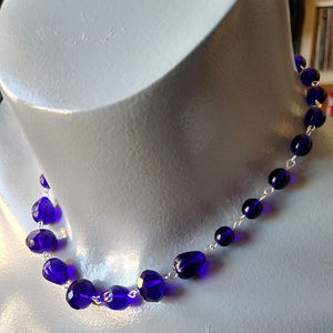 Czech cobalt blue choker necklace melon glass bead